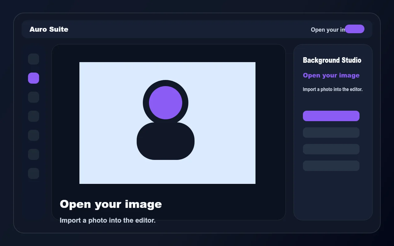 Photo editor empty state with image import action