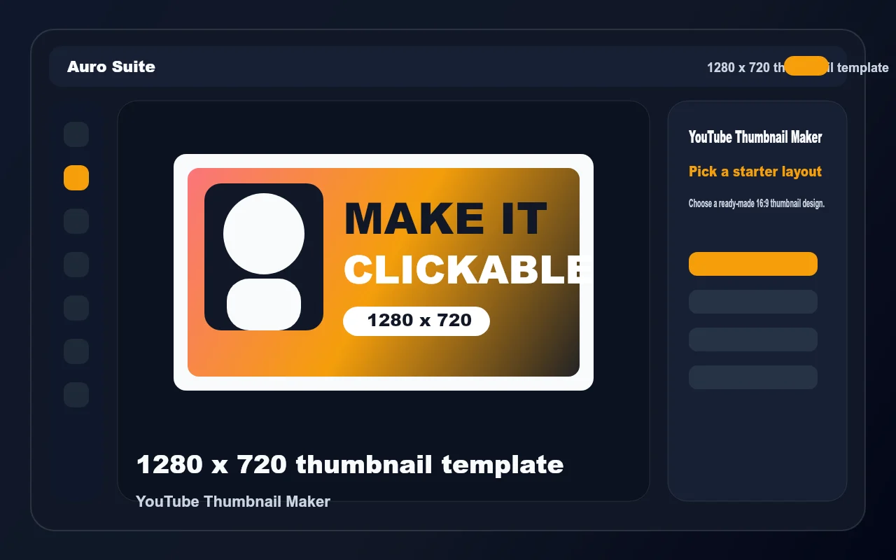 Auro Suite YouTube thumbnail editor with a bold starter design on the canvas