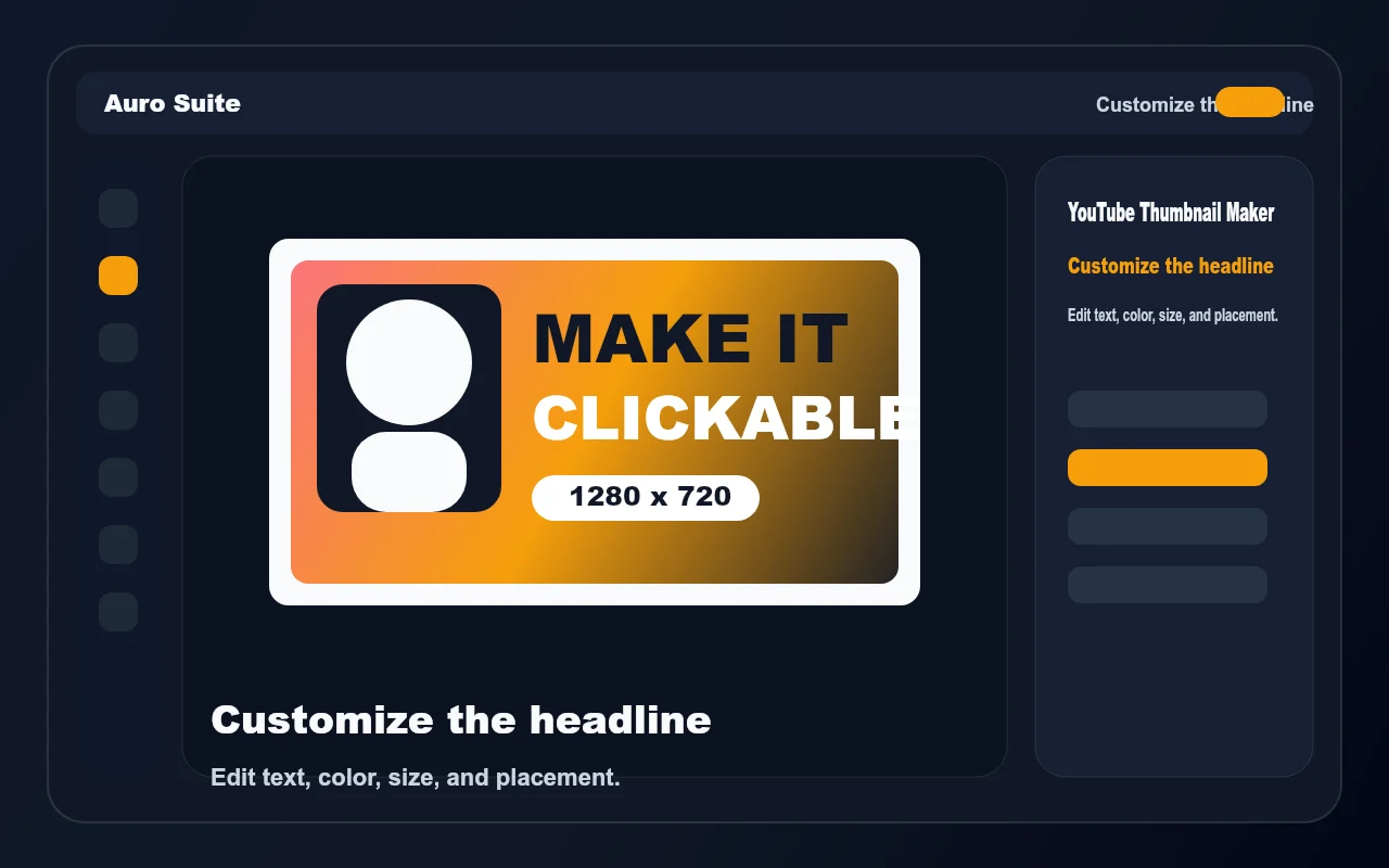 Photo editor canvas with editable YouTube thumbnail text